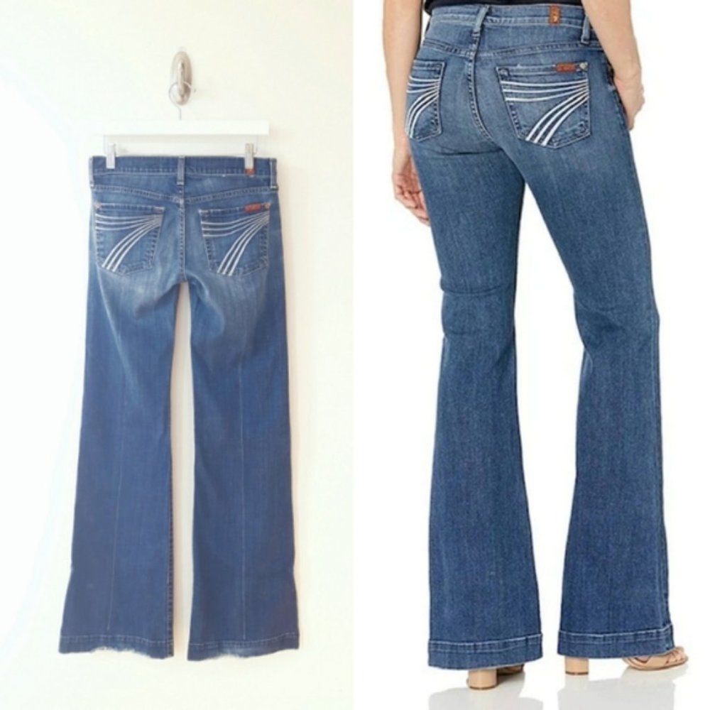 7 for All Mankind | DOJO Tailorless Jeans with White Stitching in Blue